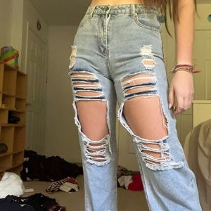 Distressed light wash jeans